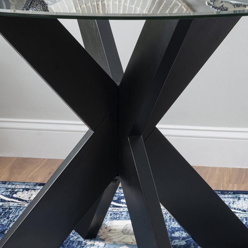 Yuvarlak Cam Yemek Masası 122 cm Mat Siyah Ahşap Ayaklı - 84760