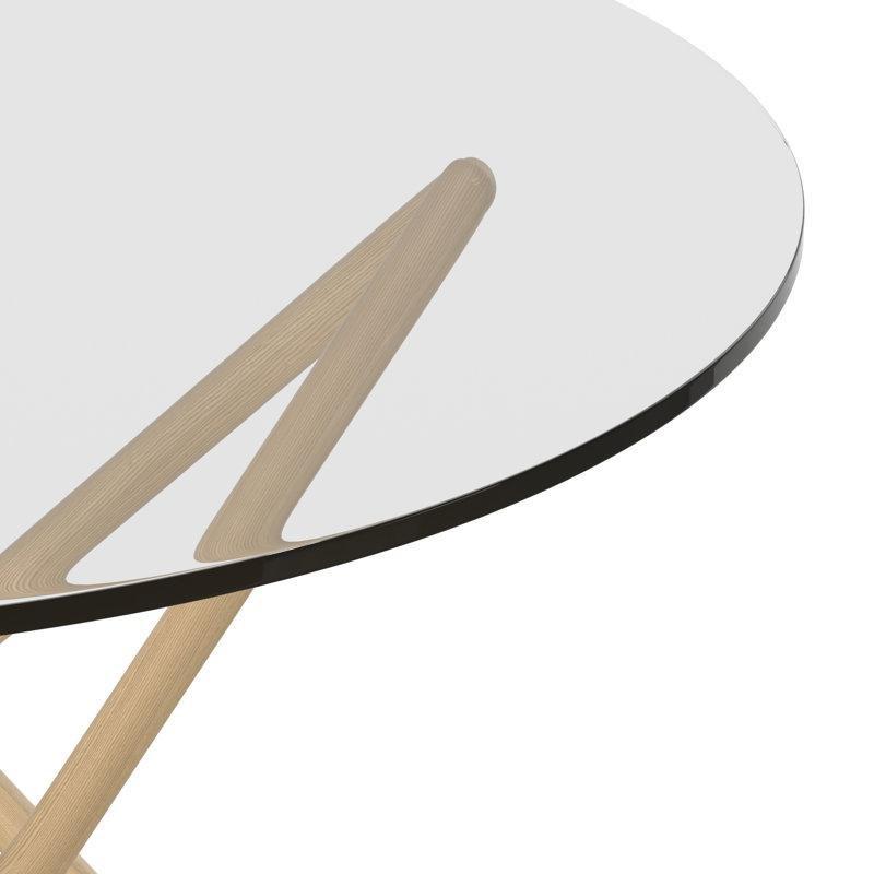 Yuvarlak Cam Yemek Masası Çapraz Ahşap Ayaklı 120 cm - 84766