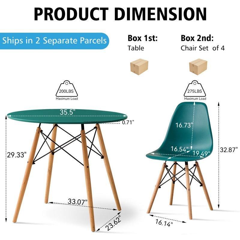 Yuvarlak Kompakt Yemek Masası Seti 90 cm Ahşap Ayaklı Dört Yeşil Sandalyeli - 88039