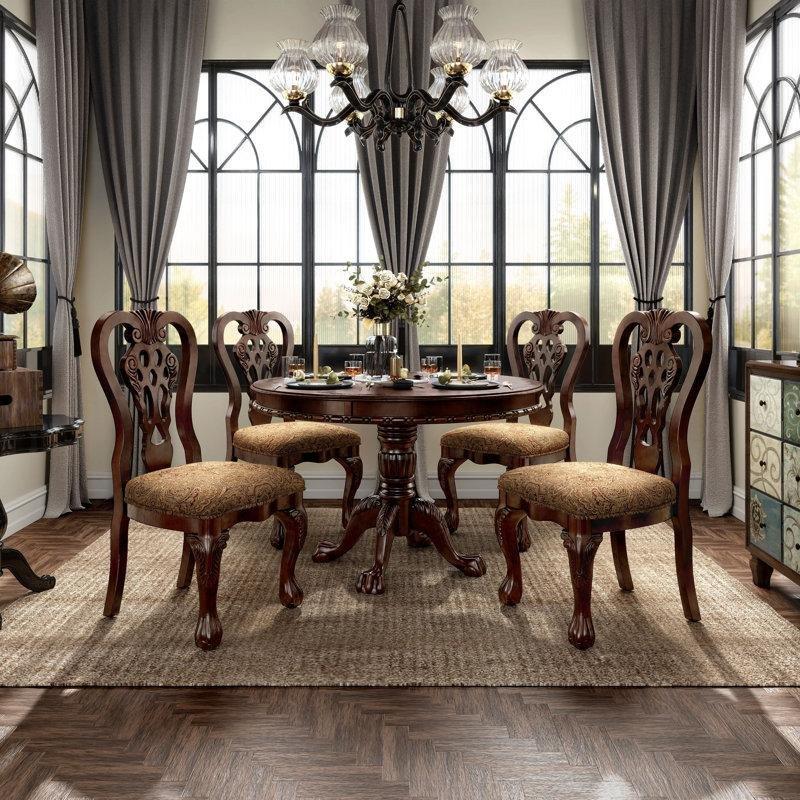 Yuvarlak Masif Ahşap Üstlü Kahverengi Kırmızı Eskitme Yemek Masası 120 cm - 86758
