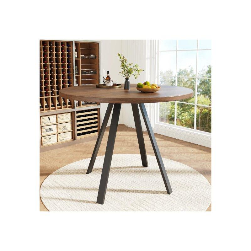 Yuvarlak MDF Mutfak Masası 80 cm Kahverengi Metal Ayaklı - 88558