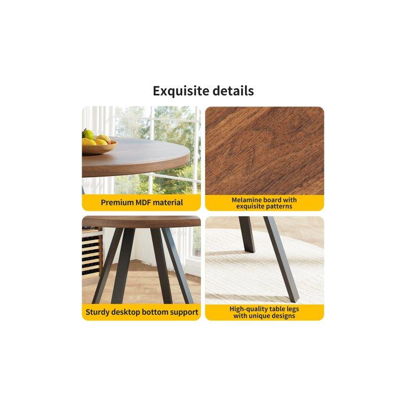 Yuvarlak MDF Mutfak Masası 80 cm Kahverengi Metal Ayaklı - 88558