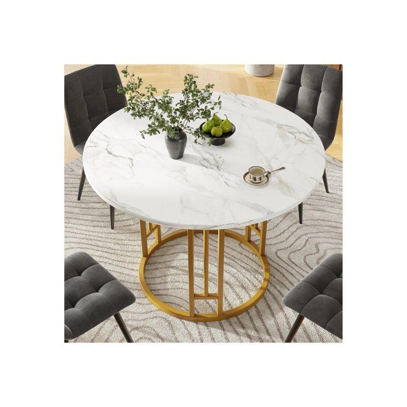 Yuvarlak Mermer Desenli Beyaz Gold Mutfak Masası 80x80 cm - 88567