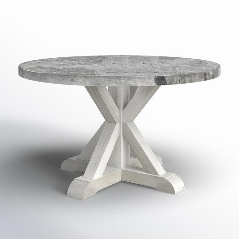 Yuvarlak Mermer Tablalı Katı Ahşap Ayaklı Yemek Masası 132 cm - 84871