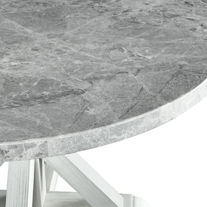 Yuvarlak Mermer Tablalı Katı Ahşap Ayaklı Yemek Masası 132 cm - 84871