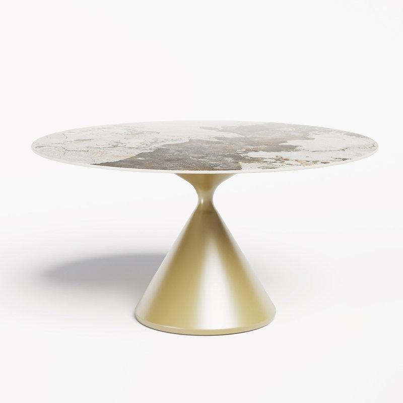 Yuvarlak Mermer Yemek Masası Gold Koni Ayaklı 120 cm - 84853