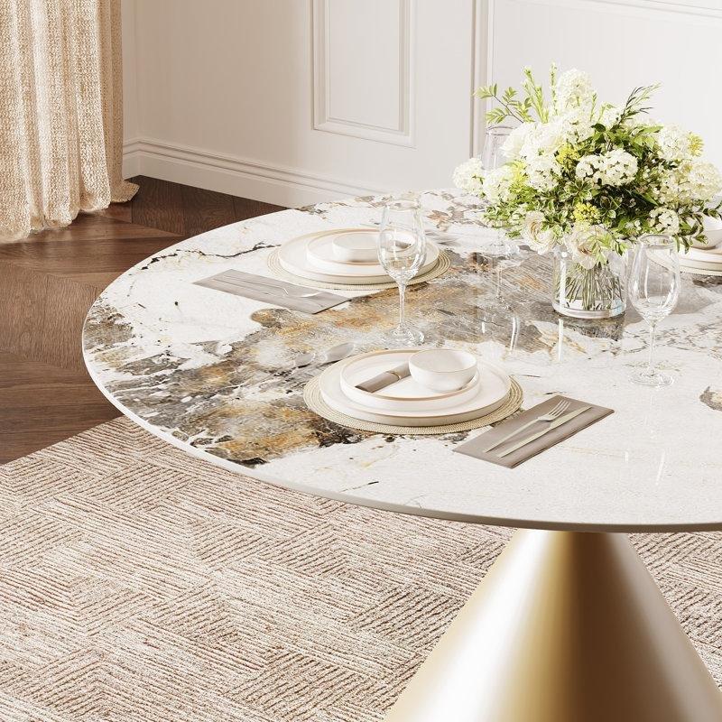 Yuvarlak Mermer Yemek Masası Gold Koni Ayaklı 120 cm - 84853