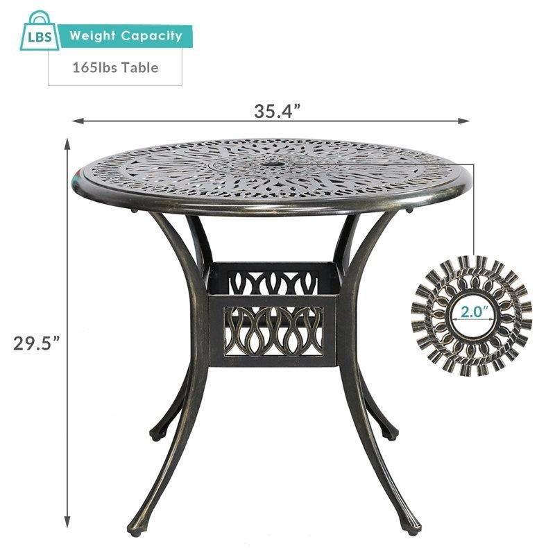 Yuvarlak Metal Bahçe Yemek Masası 90 cm Çapında Şemsiye Delikli - 86848