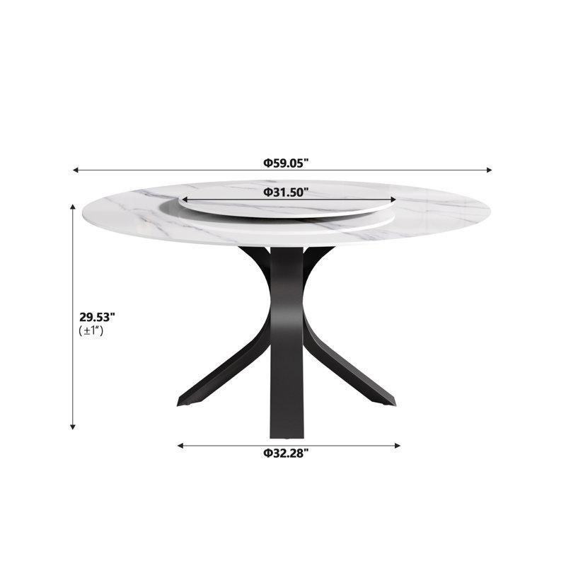Yuvarlak Sintered Stone Dönerli Yemek Masası 75 cm - 85927