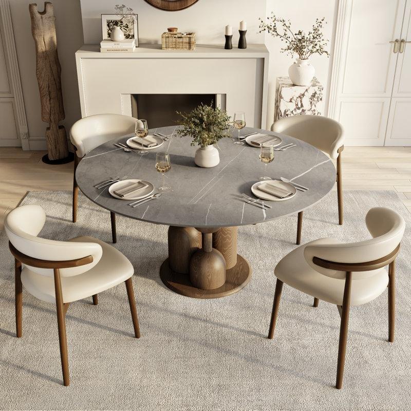 Yuvarlak Sinterleme Taş Yemek Masası 75 cm Yüksekliğinde Masif Ahşap Pedestal Tabanı - 84334