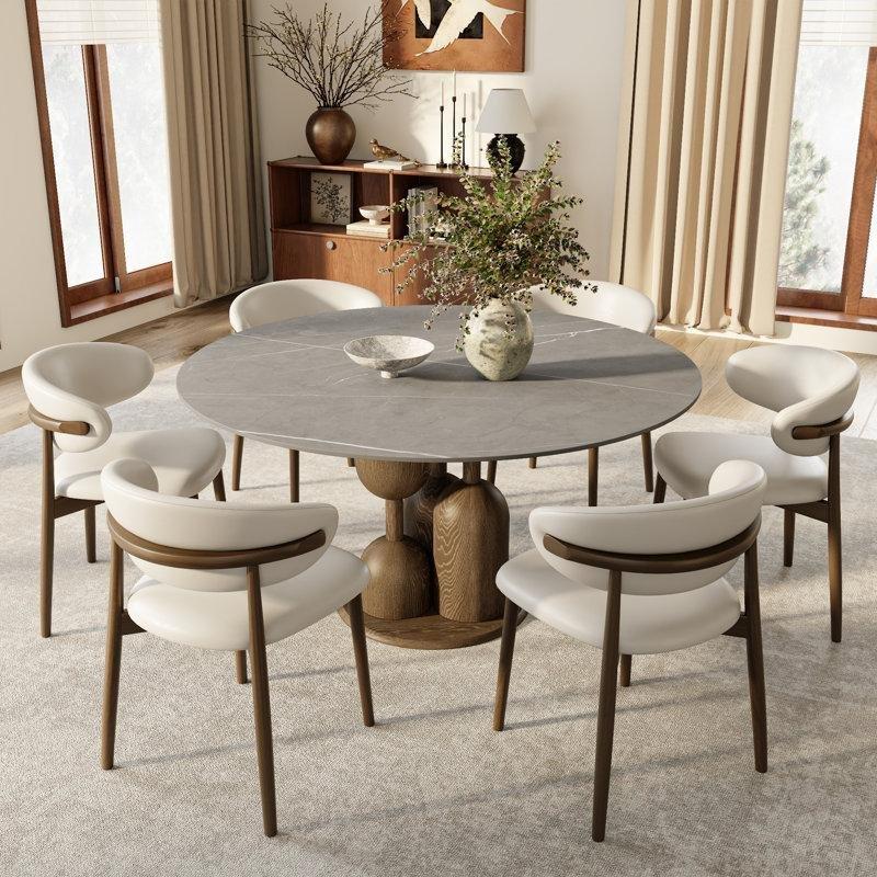 Yuvarlak Sinterleme Taş Yemek Masası 75 cm Yüksekliğinde Masif Ahşap Pedestal Tabanı - 84334