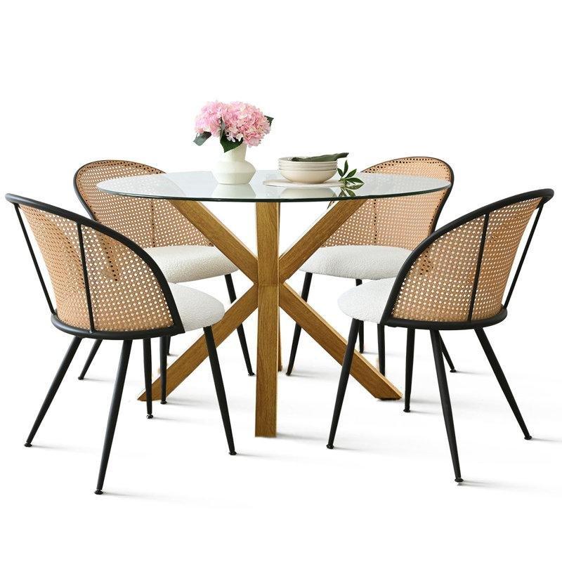 Yuvarlak Temperli Cam Masalı 4 Kişilik Rattan Yemek Masası Takımı - 88189