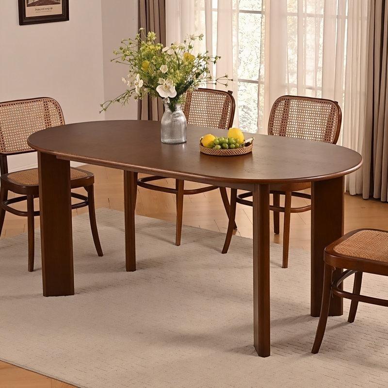 Yuvarlak Uçlu Masif Ahşap 6 Kişilik Yemek Masası 170 cm - 83995