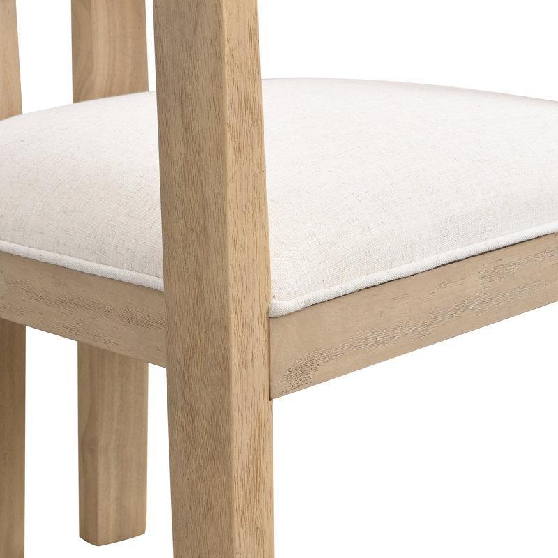 Yüzyıl Ortası Tasarımlı Doğal Ahşap Yemek Masası Takımı 213x102 cm Bej Kumaş Sandalyeli - 88114