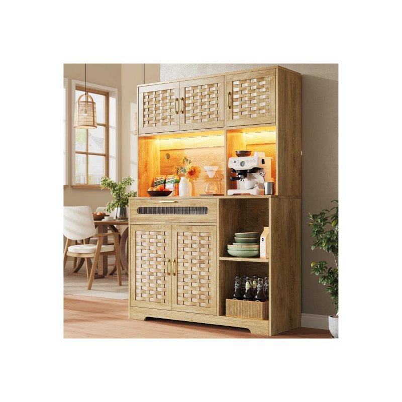 120x40x180 cm Doğal Renkli Rattan Desenli 5 Kapaklı Çok Amaçlı Dolap - 92524
