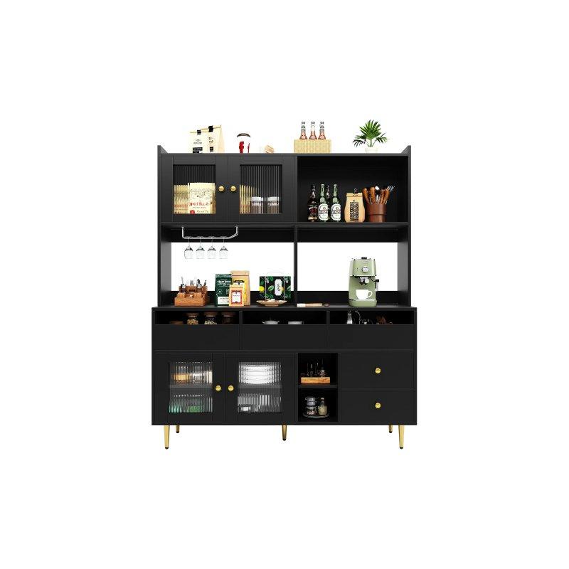 145x39x171 cm Siyah MDF Çok Amaçlı Dolap 4 Camlı Kapak 5 Çekmeceli - 92488