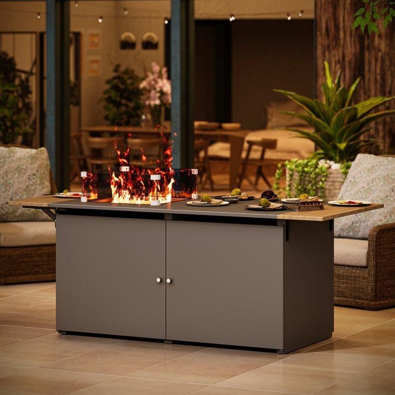 163 cm Siyah Metal Propanlı Şömineli Orta Sehpa - 105727