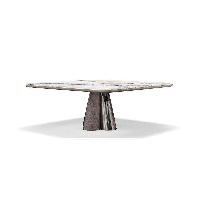 180x180 cm Beyaz Mermer Masa Kare Siyah Metal Ayaklı - 91711