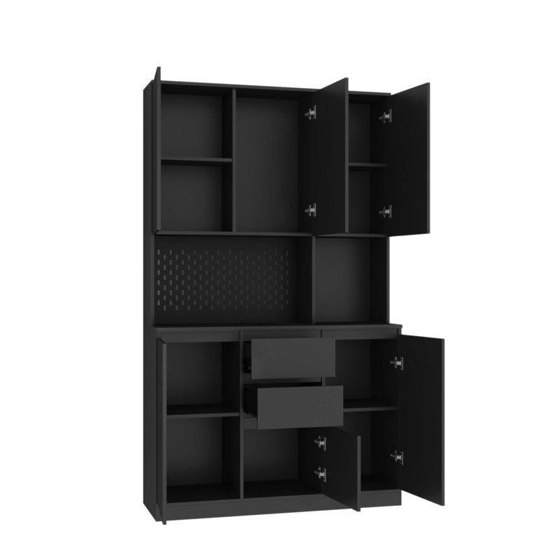 188 cm Siyah Çok Amaçlı Dolap 6 Kapaklı 2 Çekmeceli 111x40 cm - 92803