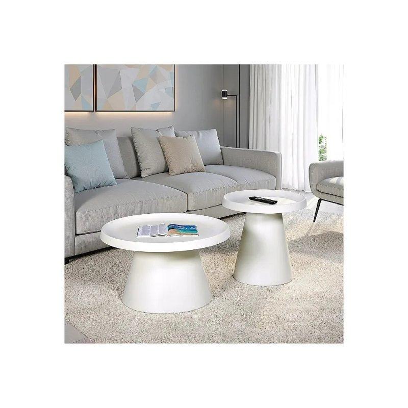 2 Adet Yuvarlak Metal Orta Sehpa Beyaz 50 cm ve 70 cm - 102321