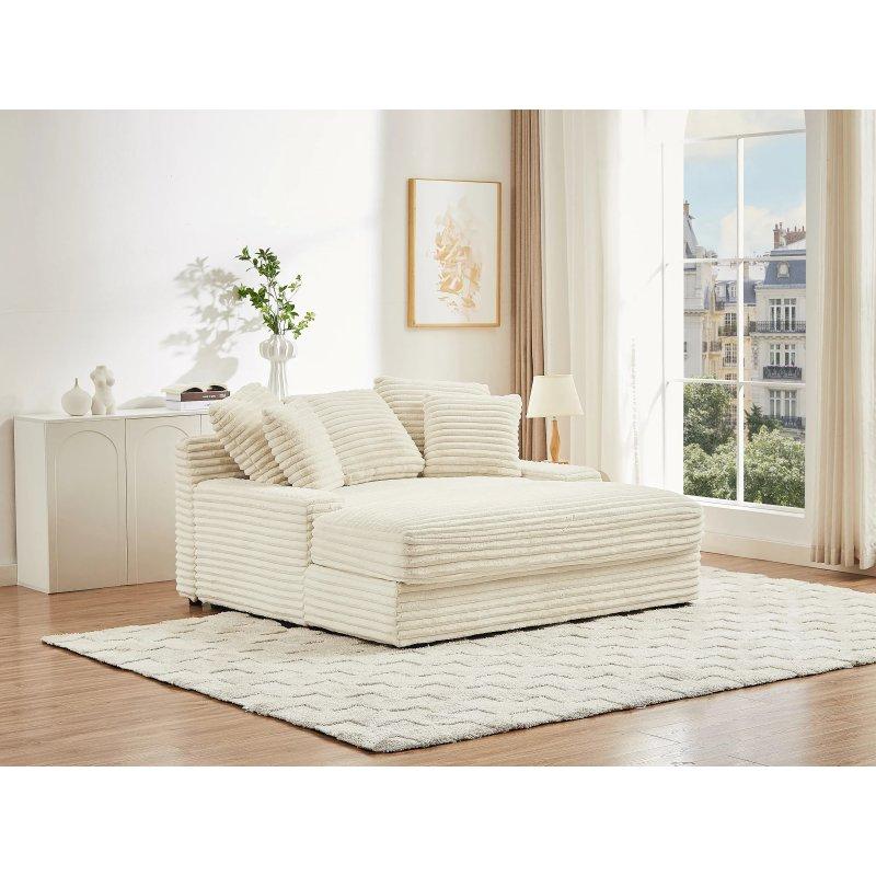 2 Kişilik Fitilli Kadife Dinlenme Koltuğu Bej-163x168x95 cm - 110144