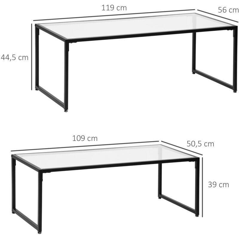 2 Li Dikdörtgen Siyah Metal Cam Zigon Sehpa 119x56 cm - 106955