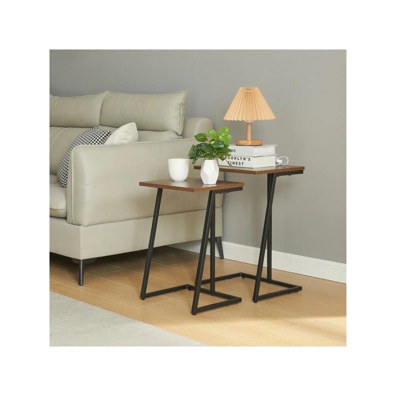 2 Li Iç İçe Orta Sehpa Siyah Metal Ceviz Panelli 27-30 cm - 102309