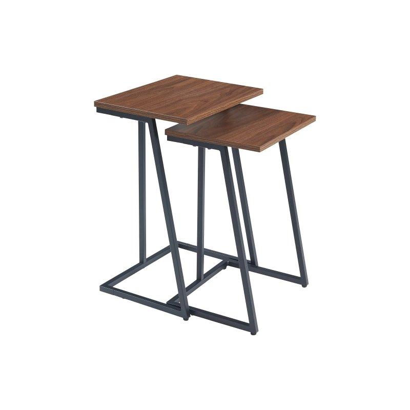 2 Li Iç İçe Orta Sehpa Siyah Metal Ceviz Panelli 27-30 cm - 102309