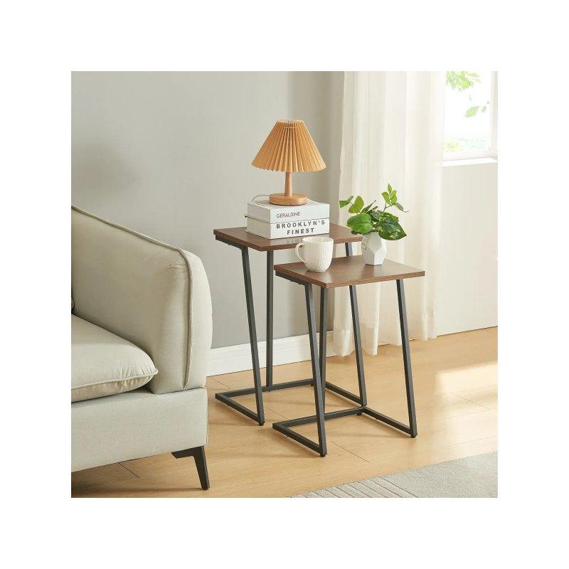 2 Li Iç İçe Orta Sehpa Siyah Metal Ceviz Panelli 27-30 cm - 102309