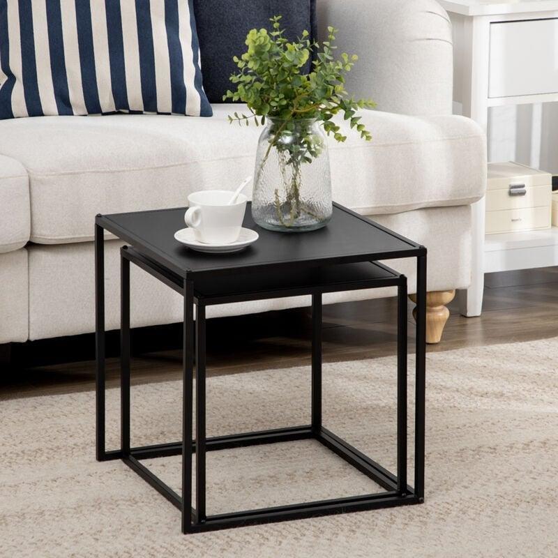 2 Li Siyah Metal Kare Orta Sehpa 40x40 cm - 102716