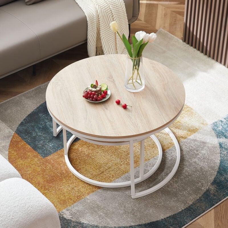 2 Li Yuvarlak Orta Sehpa Endüstriyel Ahşap Ceviz 80x80 cm ve 60x60 cm - 102946