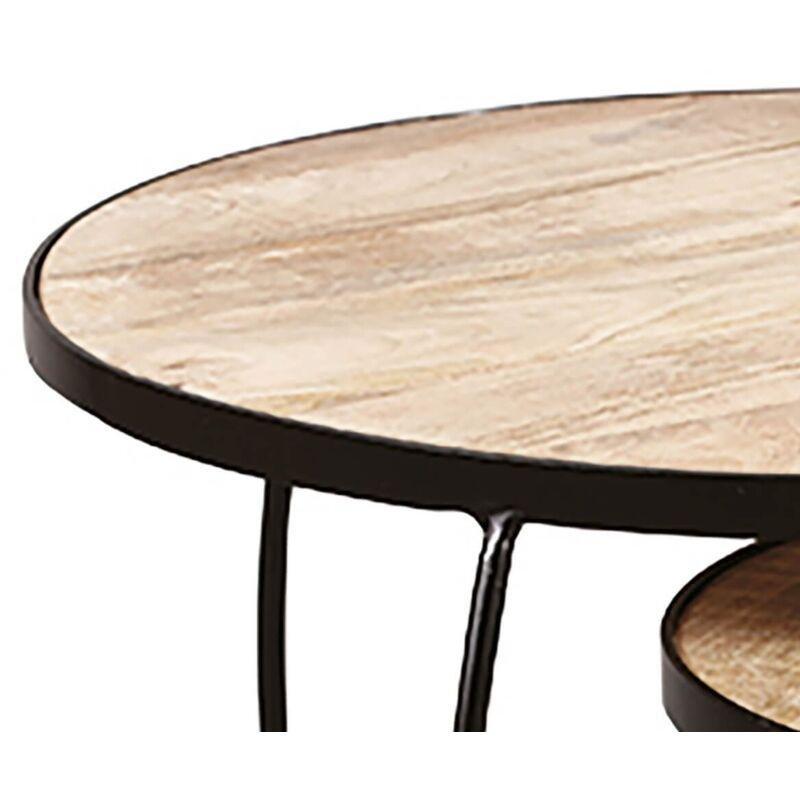 2 Li Yuvarlak Zigon Sehpa Siyah Metal Ayak Masif Palissander Ahşap 65 cm - 106895