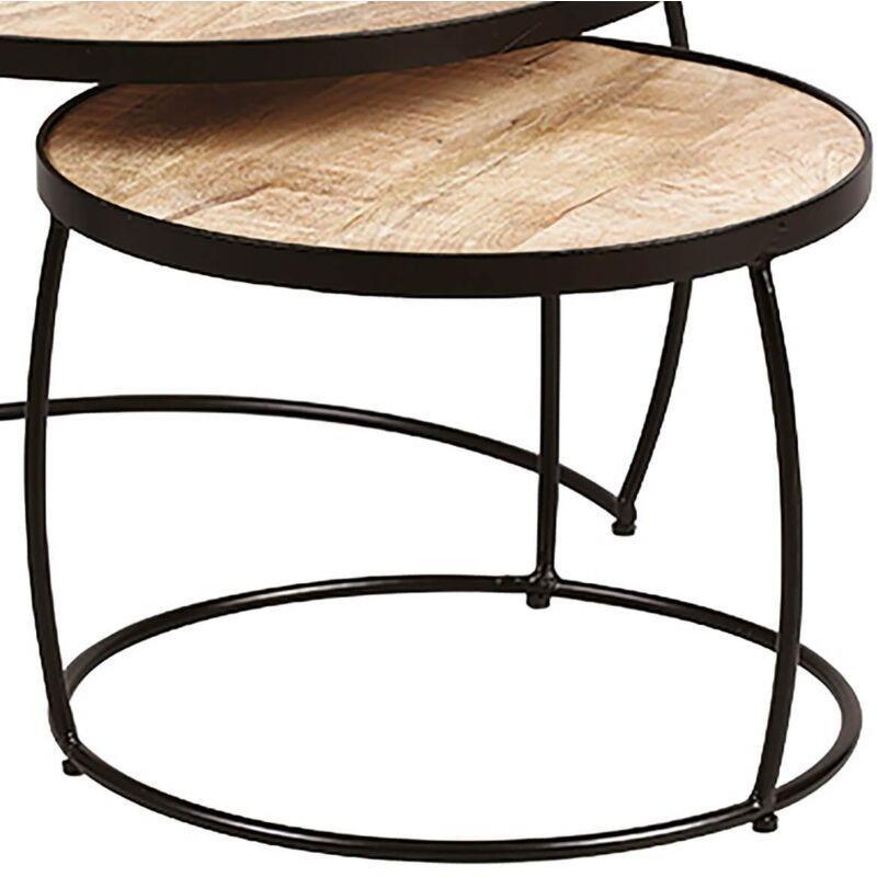 2 Li Yuvarlak Zigon Sehpa Siyah Metal Ayak Masif Palissander Ahşap 65 cm - 106895