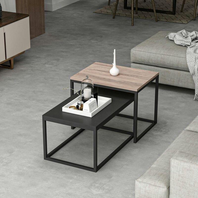 2 Li Zigon Sehpa Ceviz Desenli Siyah Metal 72x45x47 cm - 107223
