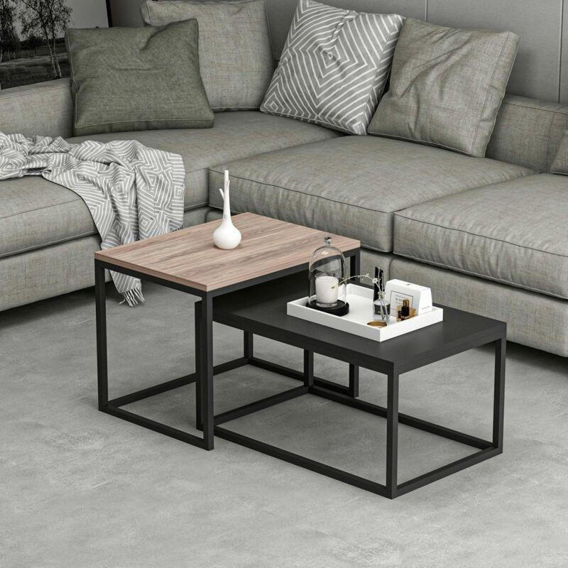2 Li Zigon Sehpa Ceviz Desenli Siyah Metal 72x45x47 cm - 107223