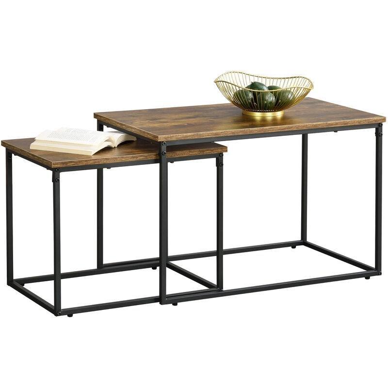 2 Li Zigon Sehpa Koyu Ahşap Desenli Siyah Metal 77x43 cm - 107322