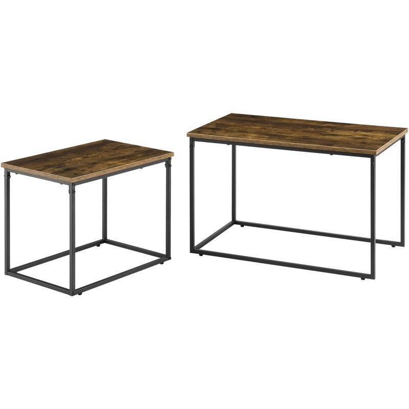 2 Li Zigon Sehpa Koyu Ahşap Desenli Siyah Metal 77x43 cm - 107322