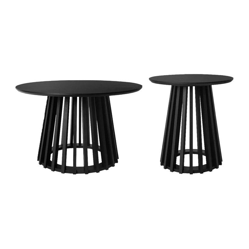 2 Parça Yuvarlak Orta Sehpa Siyah Ahşap Üstü 40 cm ve 60 cm - 102339