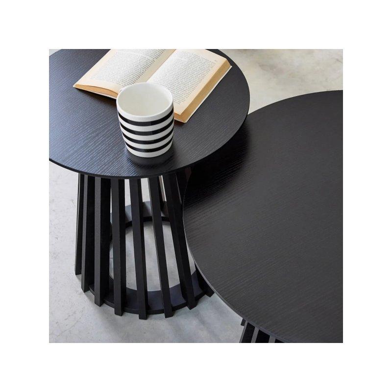 2 Parça Yuvarlak Orta Sehpa Siyah Ahşap Üstü 40 cm ve 60 cm - 102339