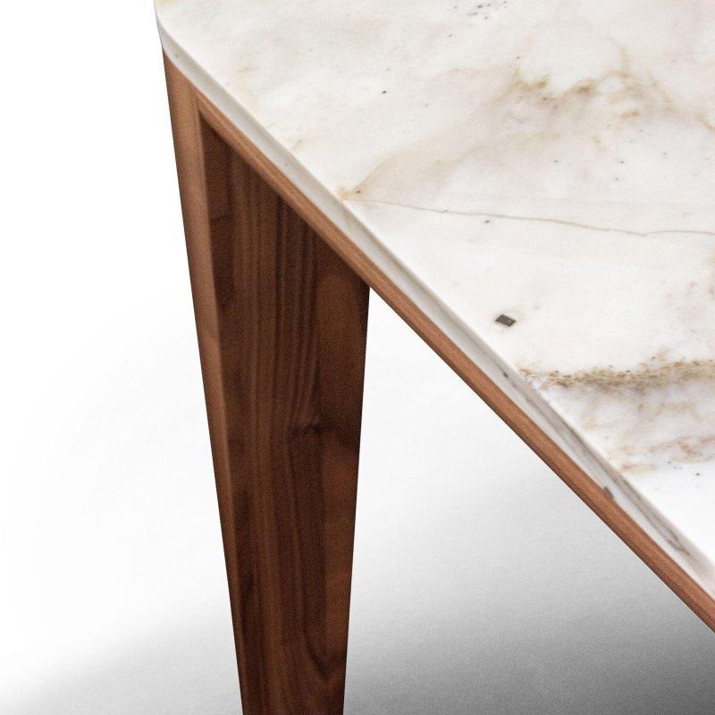 200x100 cm Beyaz Carrara Mermer Masa Iroko Ahşap Ayaklı - 91666