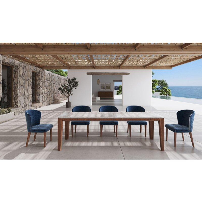 200x100 cm Beyaz Carrara Mermer Masa Iroko Ahşap Ayaklı - 91666