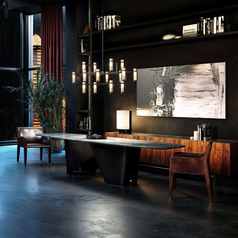 220x100 cm Beyaz Carrera Mermer Siyah Ahşap Ayaklı Yemek Masası - 91786