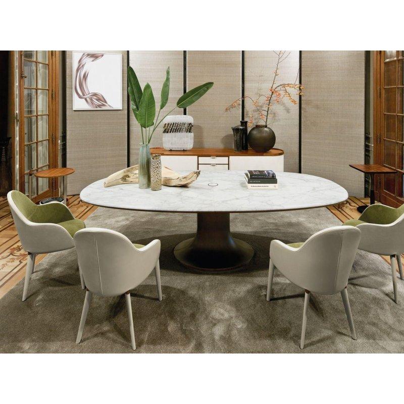 270x140 cm Oval Calacatta Mermer Masa, Bronz Ayaklı - 91939