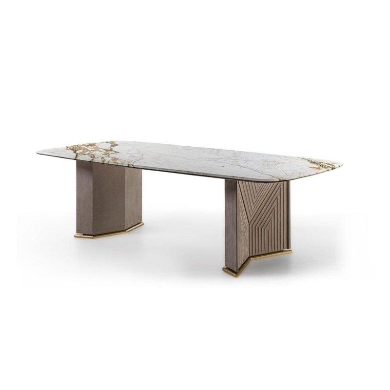280x120 cm Dikdörtgen Gold Detaylı Mermer Masa - 91627