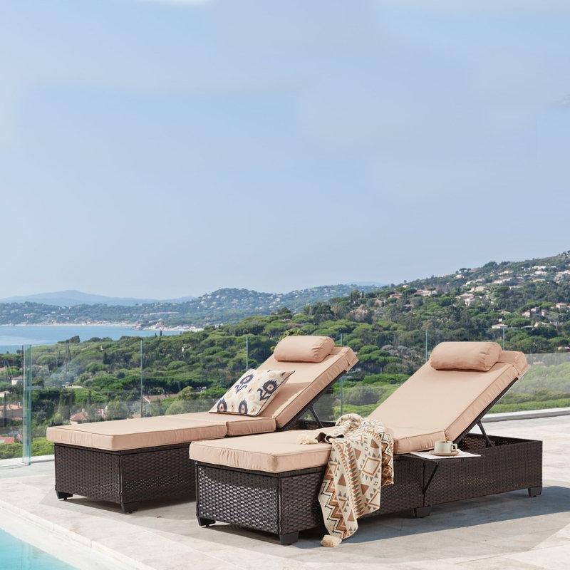 2'li Ayarlanabilir Rattan Dinlenme Koltuğu Seti Yan Sehpalı-30 x 65 x 196 cm - 109496