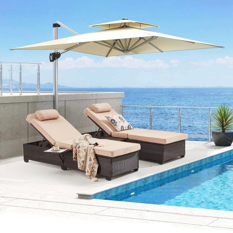 2'li Ayarlanabilir Rattan Dinlenme Koltuğu Seti Yan Sehpalı-30 x 65 x 196 cm - 109496