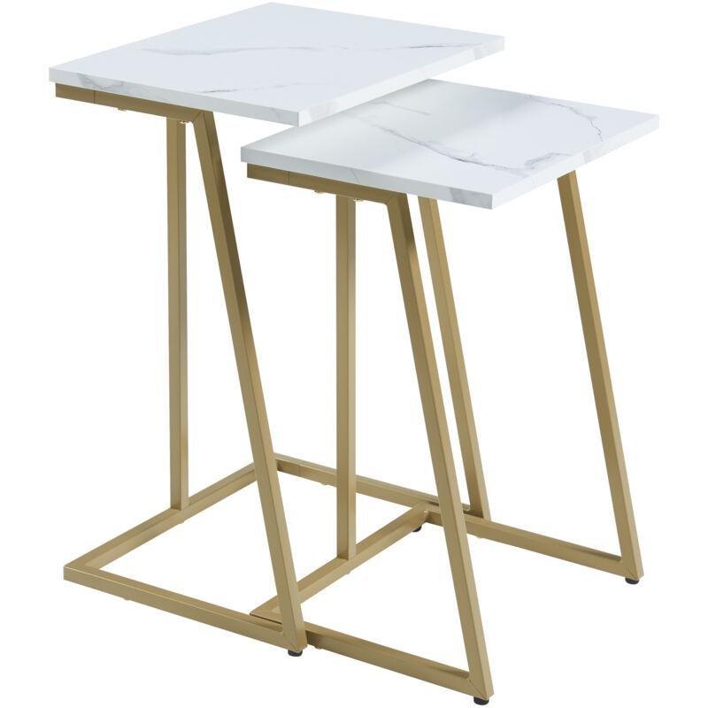 2'li Beyaz Mermer Desenli Gold Zigon Sehpa 56x40x28 cm - 107513