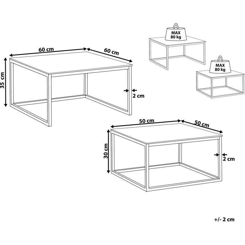 2'li Cam Orta Sehpa Seti Beyaz Metal Ayaklı 50x60 cm - 102709