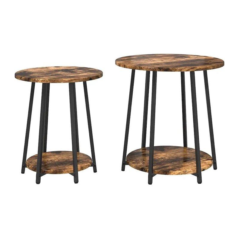 2'li Füme Meşe ve Siyah Metal Yuvarlak Zigon Sehpa 50x50x51 cm - 106204