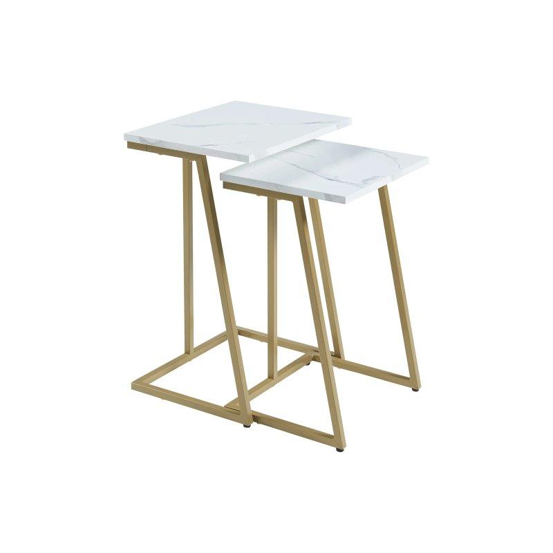 2'li Metal Zigon Sehpa Gold Beyaz Mermer Desenli 30x56x40 cm - 106270